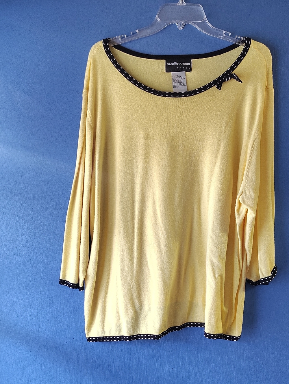Sag Harbor Yellow Long-Sleeve Crewneck Top with Black Trim